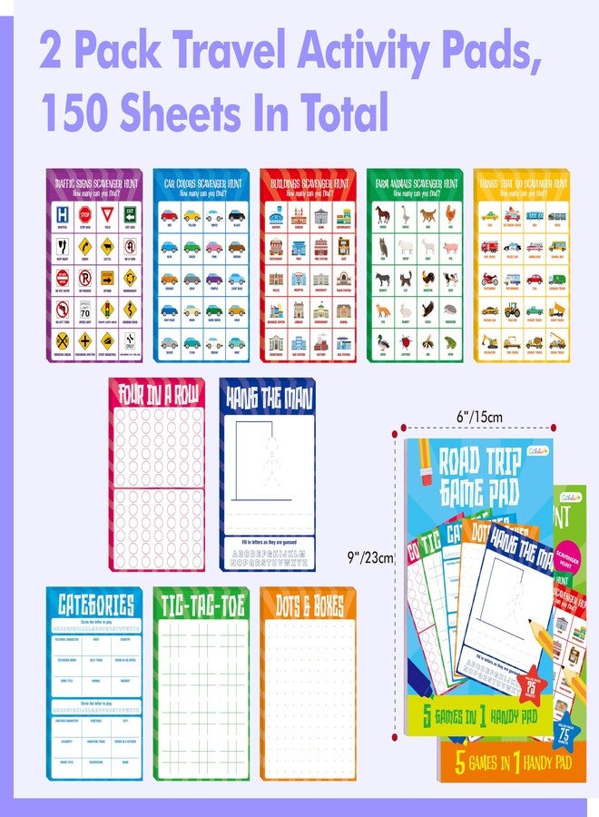 Gethelud 2 Pack Road Trip Game Pads, 10 Games (Categories, Dot & Boxes, Tic-tac-Toe, Scavenger Hunt Bingo), Pen Pencil Paper Game, Plane Trip/Car Travel/Getaway Activity Pad for Kid, Adult - Image 2